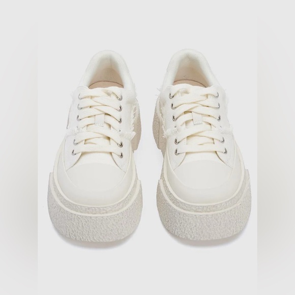 Cream Platform Sneakers with Chunky Sole and Lace-Up Design - Picture 1 of 11
